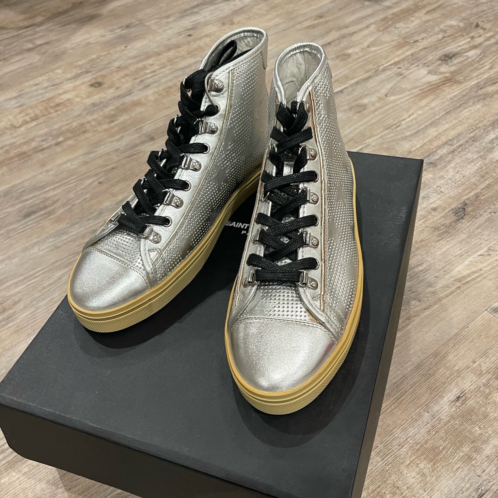 YSL/SLP MEN SILVER HIGH TOP SNEAKERS
